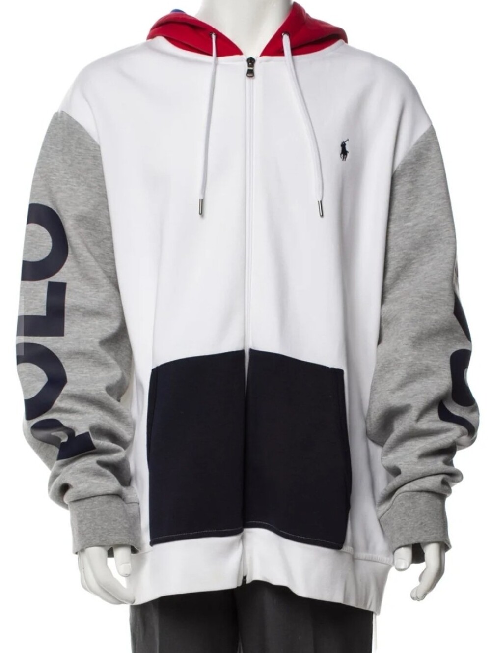 Polo Ralph LAUREN Mens Zip Hoodie - White Multi - XLT